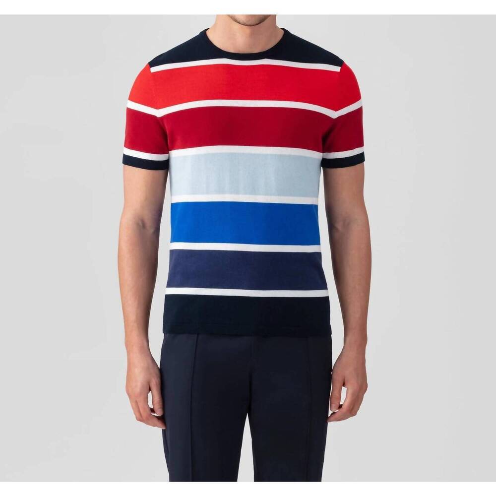 NEW RON DORFF knitted t-shirt with big stripes in deep blue